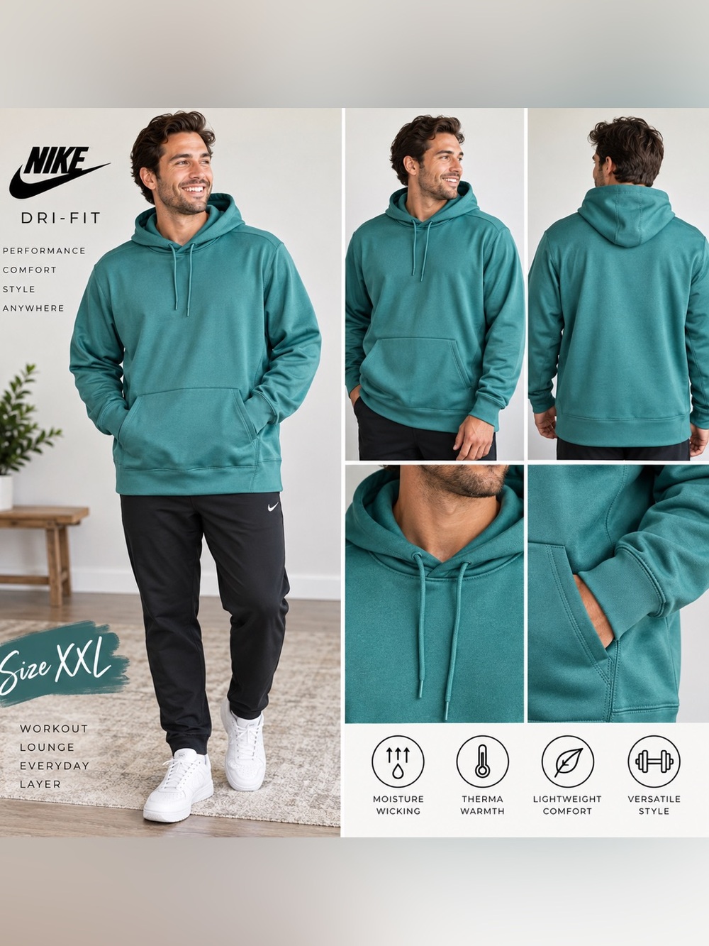 Nike Dri FIT Therma Hoodie Men’s XXL Sport Teal Pullover NKAQ 3JD